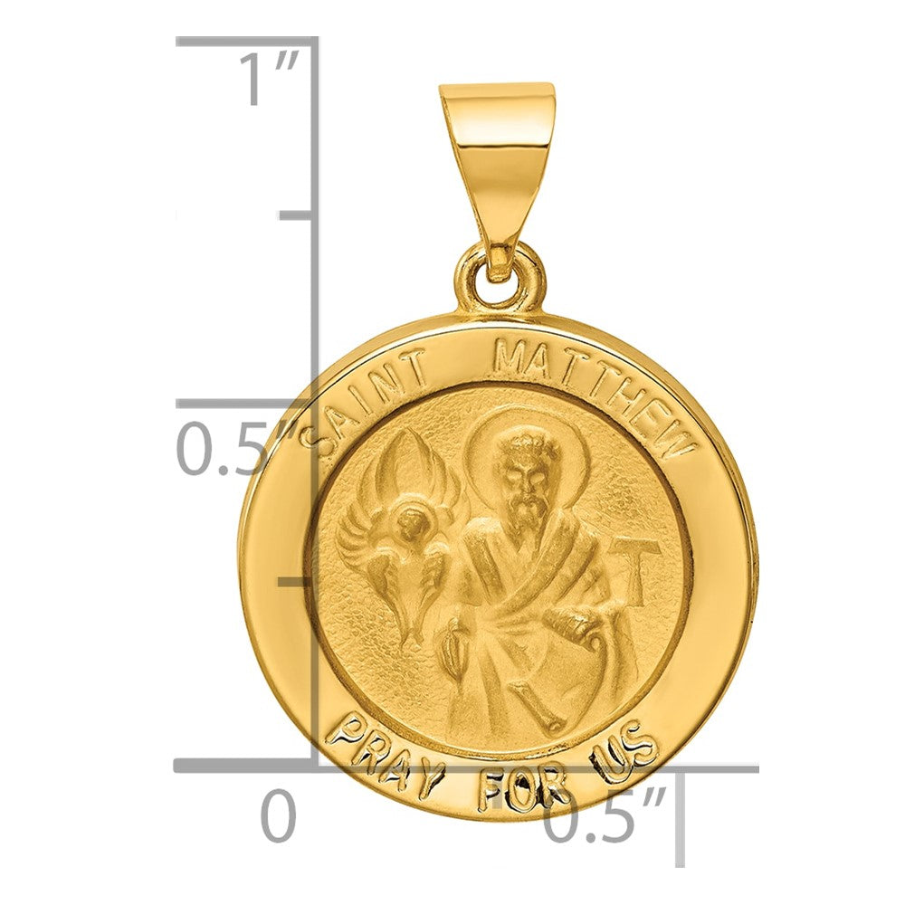 14K Gelbgold 14K Poliert und Satiniert St Matthew Medaille Hohl Anhänger
