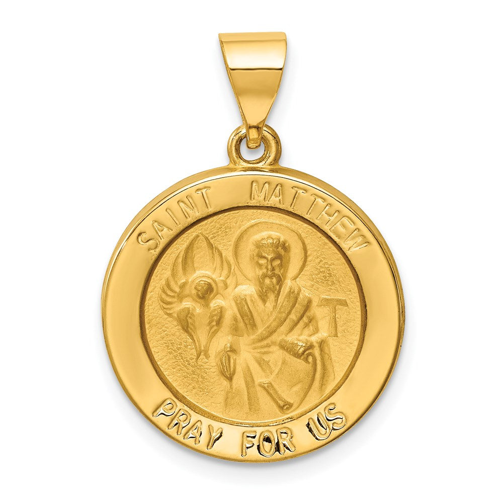 14K Gelbgold 14K Poliert und Satiniert St Matthew Medaille Hohl Anhänger