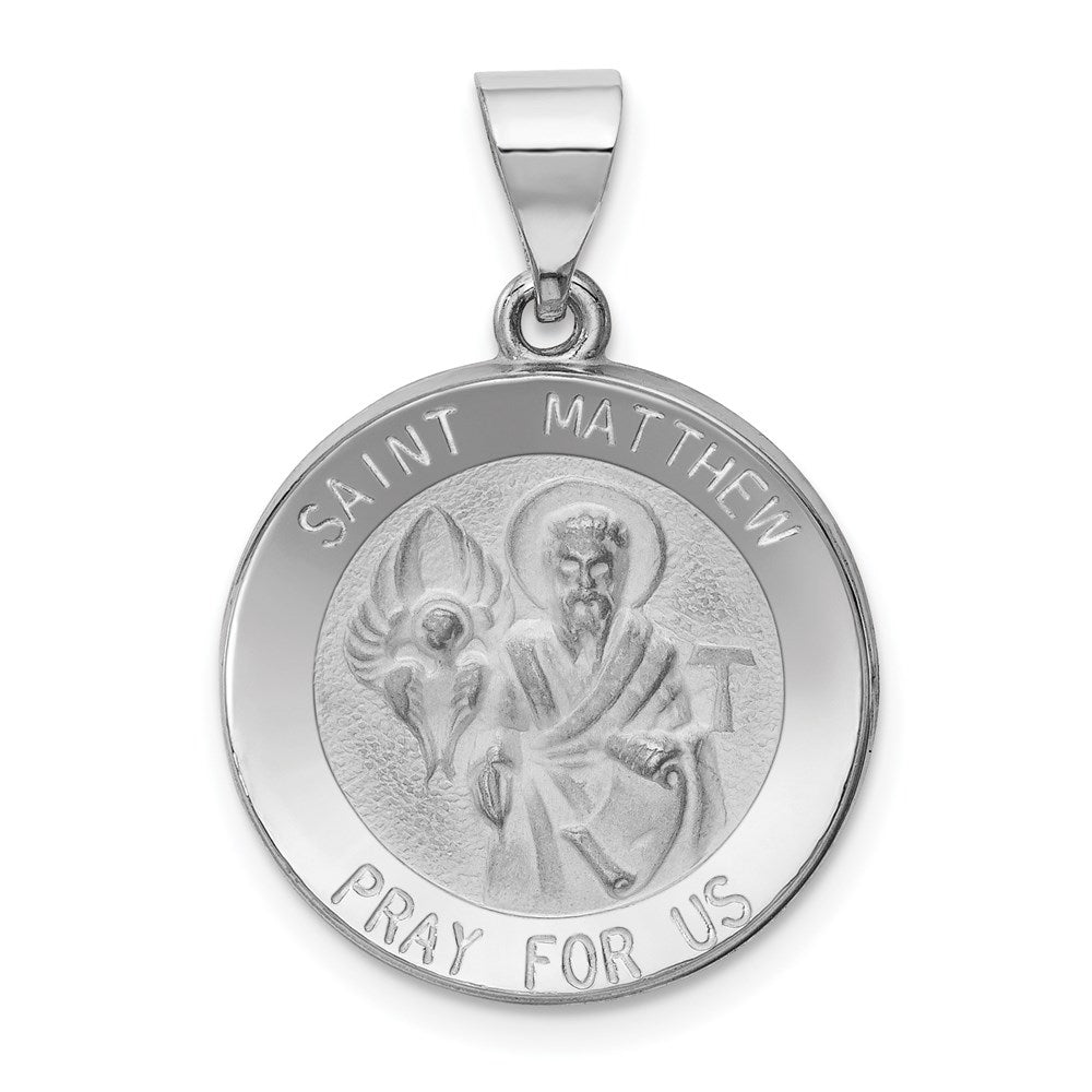 14K Weißgold 14K Weißgold Poliert und Satiniert St Matthew Hohl Anhänger