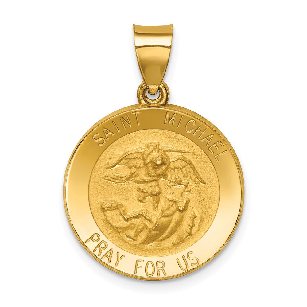 14K Gelbgold 14K Poliert und Satiniert St Michael Medaille Hohl Anhänger
