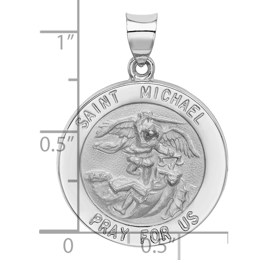14K Weißgold 14K Weißgold Poliert/satin St Michael Medaille Hohl Anhänger