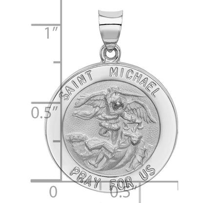 14K Weißgold 14K Weißgold Poliert/satin St Michael Medaille Hohl Anhänger