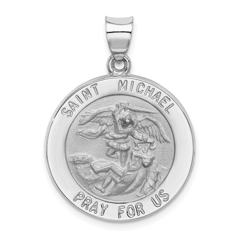 14K Weißgold 14K Weißgold Poliert/satin St Michael Medaille Hohl Anhänger