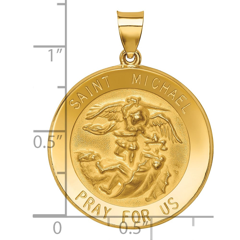 14K Gelbgold 14K Poliert und Satiniert St Michael Medaille Hohl Anhänger