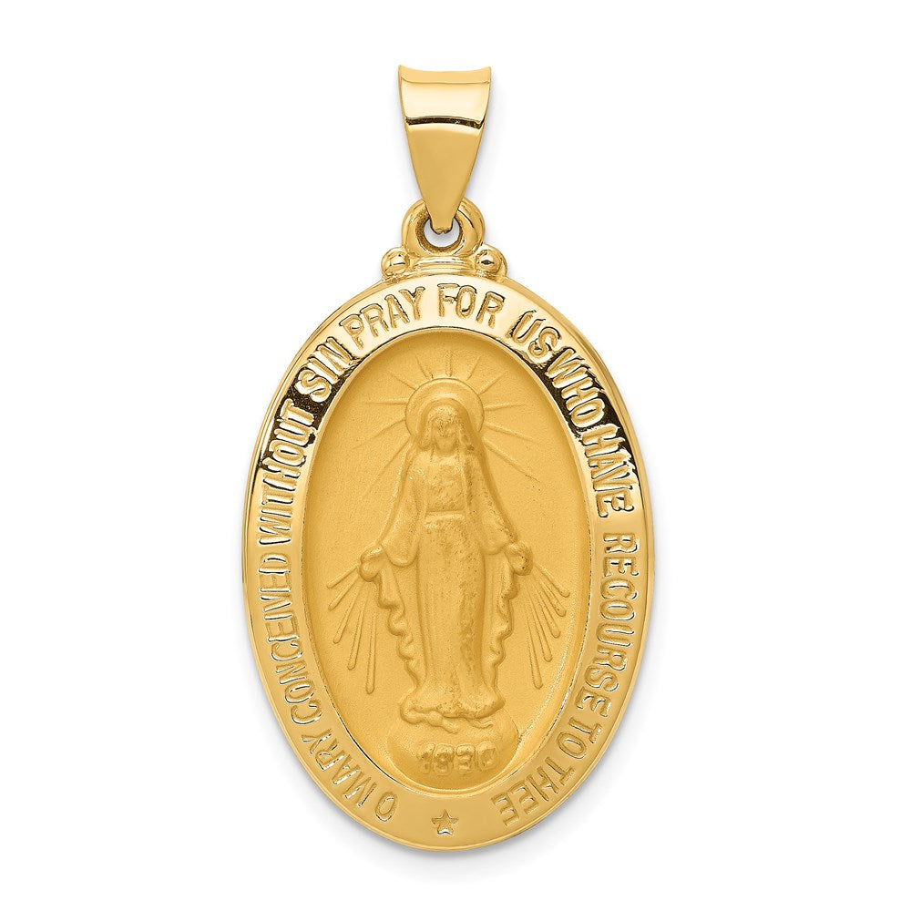 14K Gelbgold 14K Poliert und Satiniert Wundertätig Medaille Hohl Anhänger