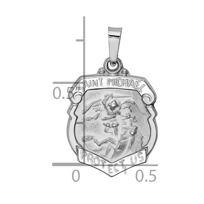 14K Weißgold 14K Weißgold Poliert und Satiniert St Michael Medaille Hohl Anhänger
