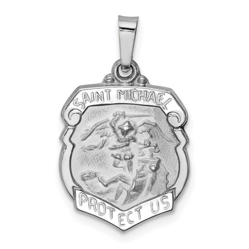 14K Weißgold 14K Weißgold Poliert und Satiniert St Michael Medaille Hohl Anhänger