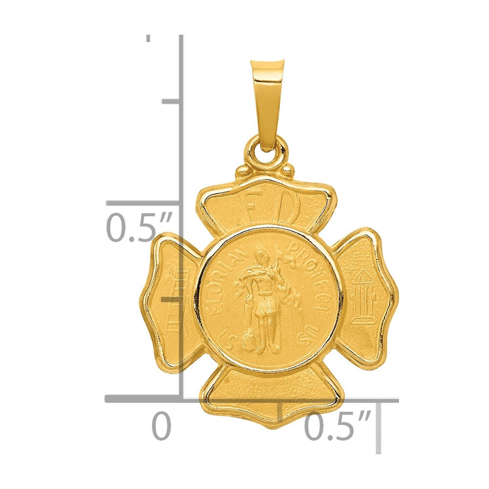 14K Gelbgold 14K Poliert und Satiniert St Florian Abzeichen Medaille Hohl Anhänger