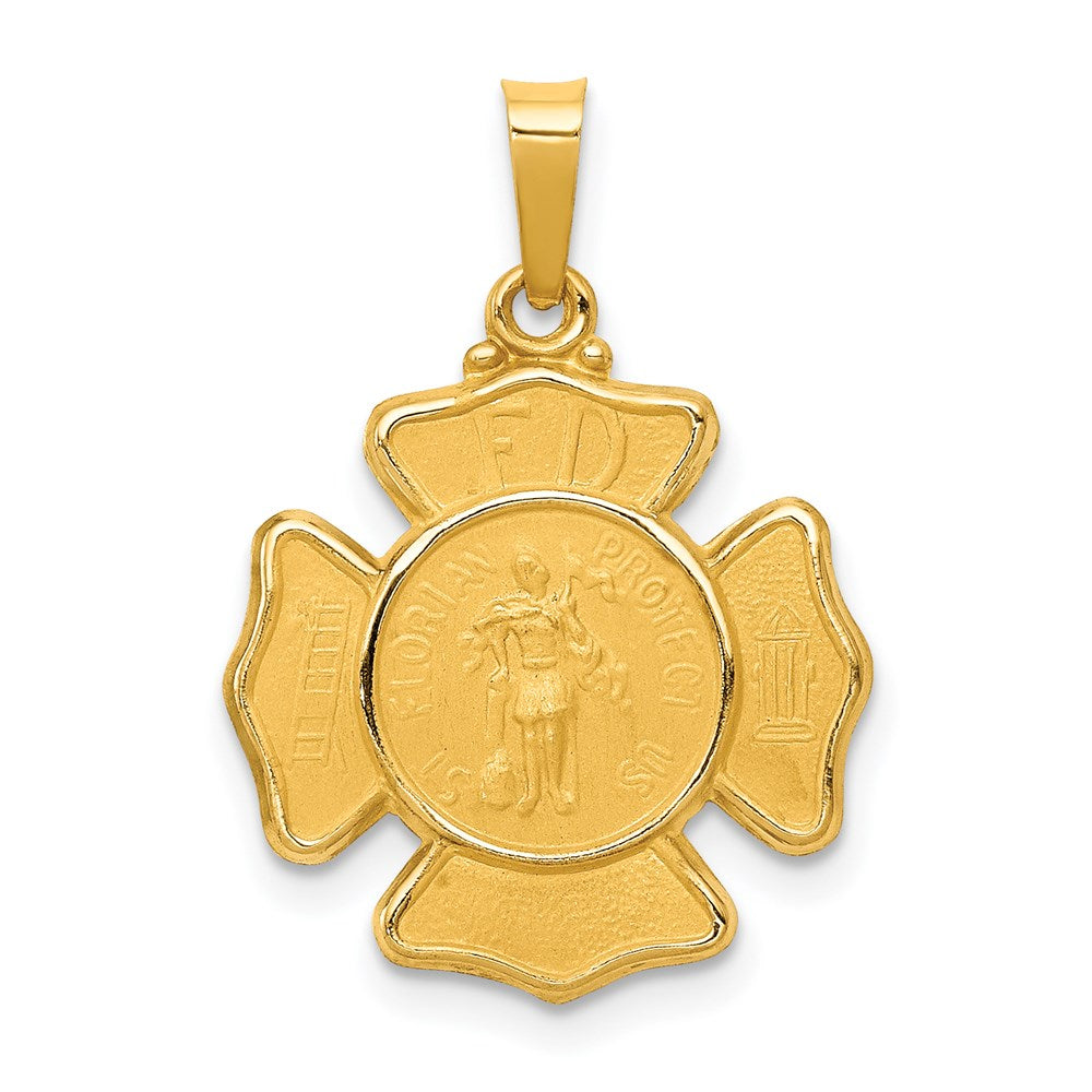 14K Gelbgold 14K Poliert und Satiniert St Florian Abzeichen Medaille Hohl Anhänger