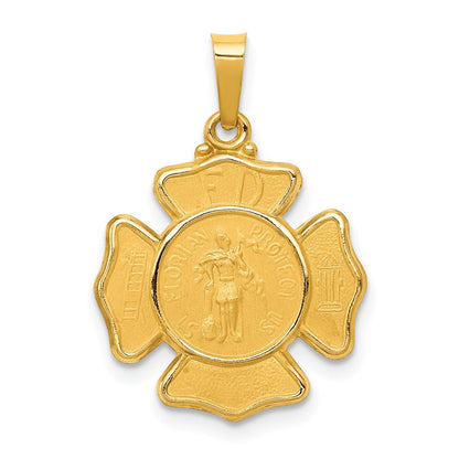 14K Gelbgold 14K Poliert und Satiniert St Florian Abzeichen Medaille Hohl Anhänger