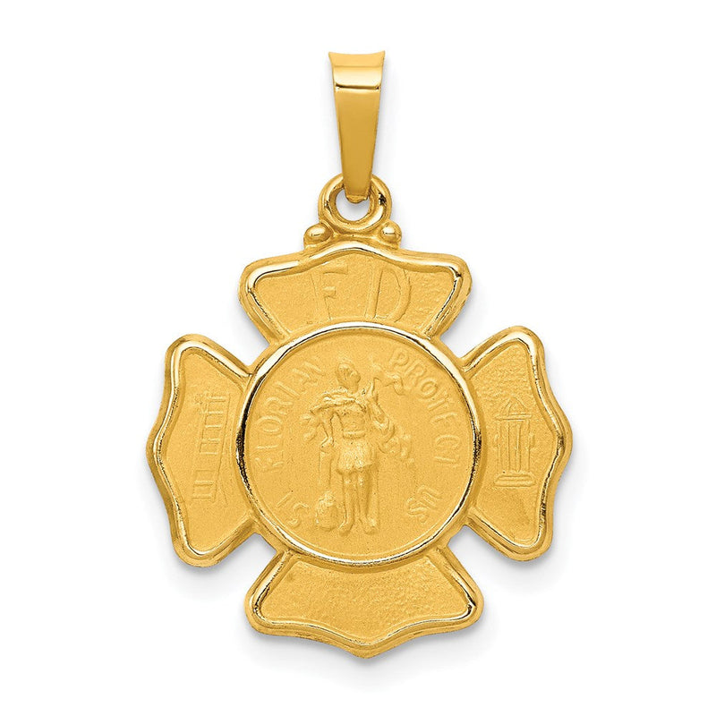 14K Gelbgold 14K Poliert und Satiniert St Florian Abzeichen Medaille Hohl Anhänger