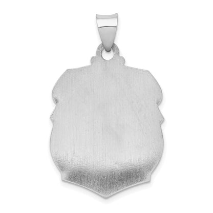 14K Weißgold Poliert/satin St Michael Abzeichen Medaille Hohl Anhänger