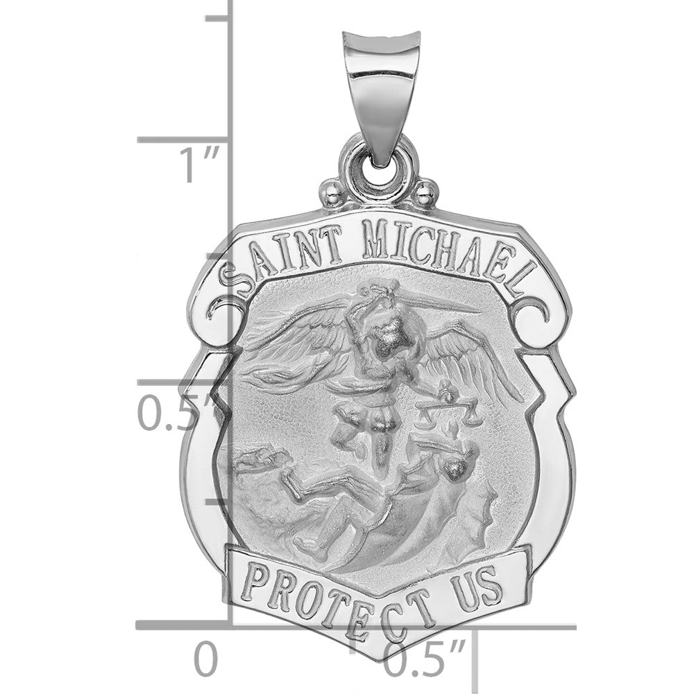 14K Weißgold Poliert/satin St Michael Abzeichen Medaille Hohl Anhänger