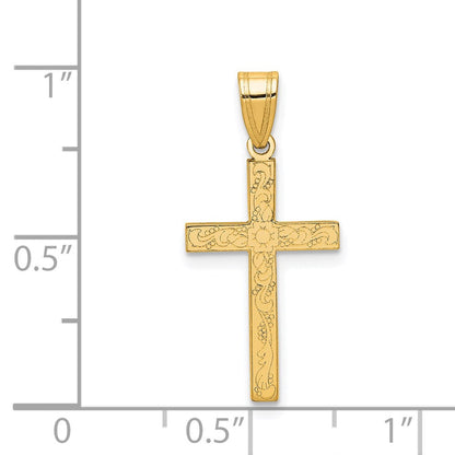 14K Gelbgold 14K Geätzt Blumen Kreuz Anhänger