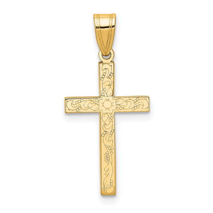 14K Gelbgold 14K Geätzt Blumen Kreuz Anhänger