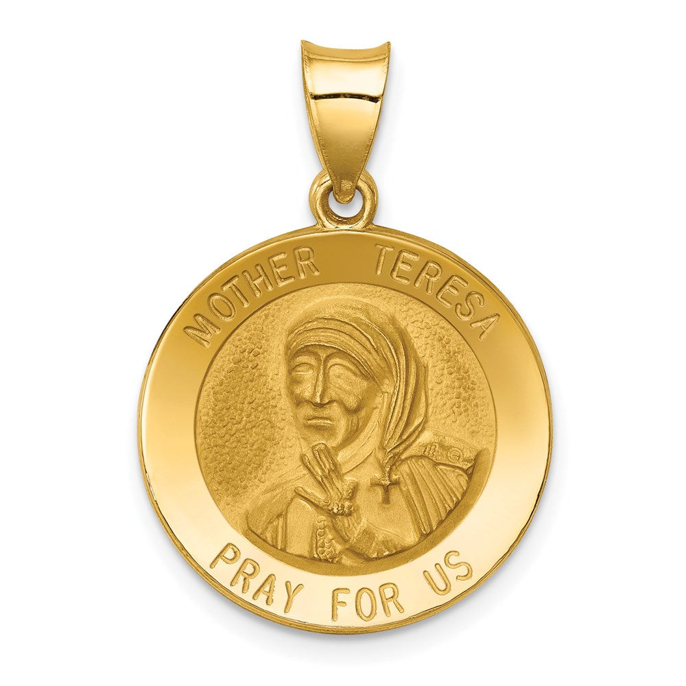 14K Gelbgold 14K Poliert und Satiniert Mutter Teresa Medaille Hohl Anhänger