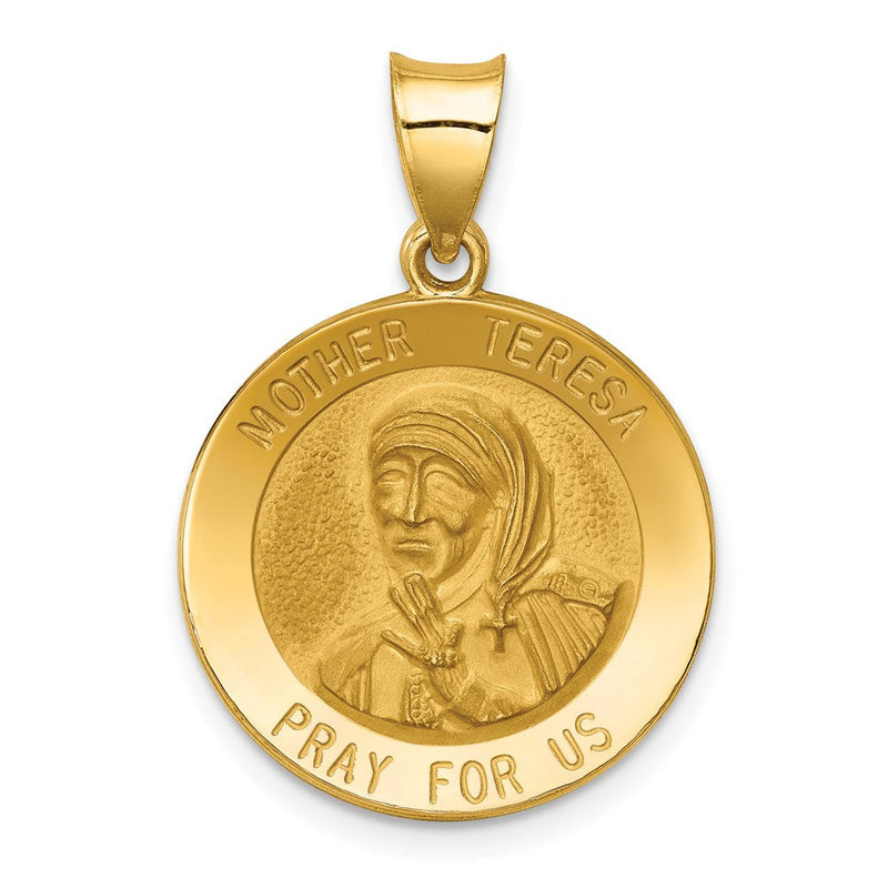 14K Gelbgold 14K Poliert und Satiniert Mutter Teresa Medaille Hohl Anhänger