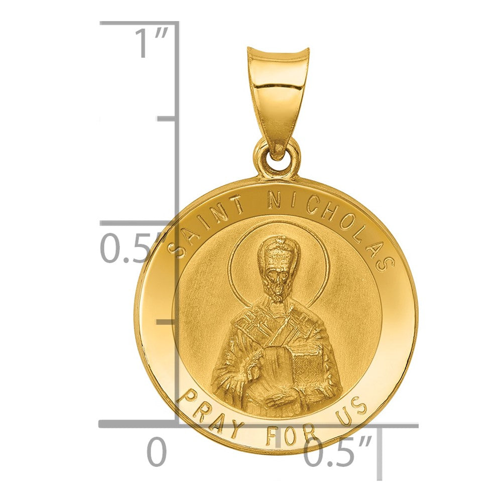 14K Gelbgold 14K Poliert und Satiniert St Nicholas Medaille Hohl Anhänger
