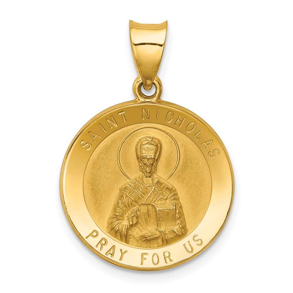 14K Gelbgold 14K Poliert und Satiniert St Nicholas Medaille Hohl Anhänger