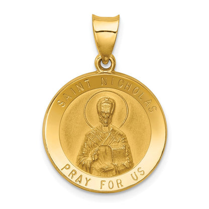 14K Gelbgold 14K Poliert und Satiniert St Nicholas Medaille Hohl Anhänger