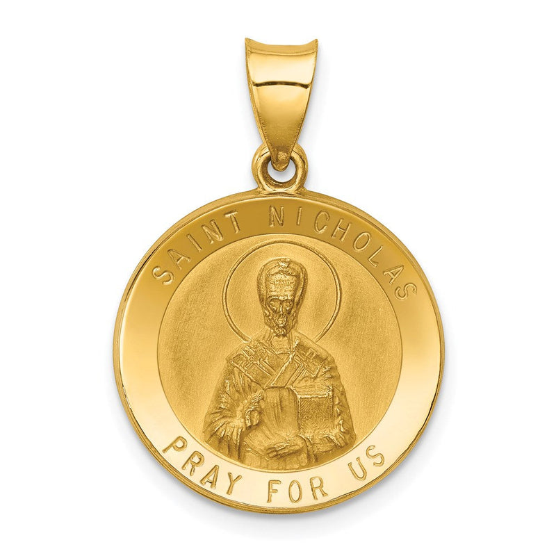 14K Gelbgold 14K Poliert und Satiniert St Nicholas Medaille Hohl Anhänger