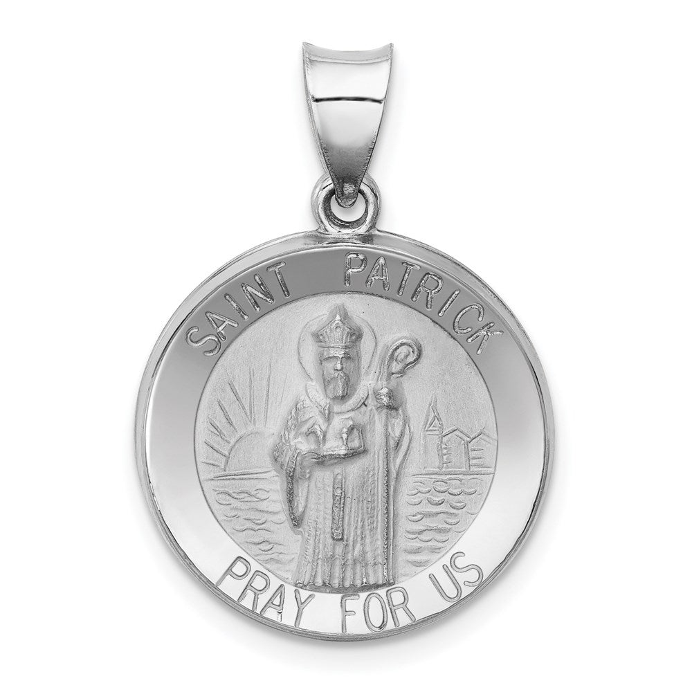 14K Weißgold 14K Weißgold Poliert und Satiniert St Patrick Medaille Hohl Anhänger