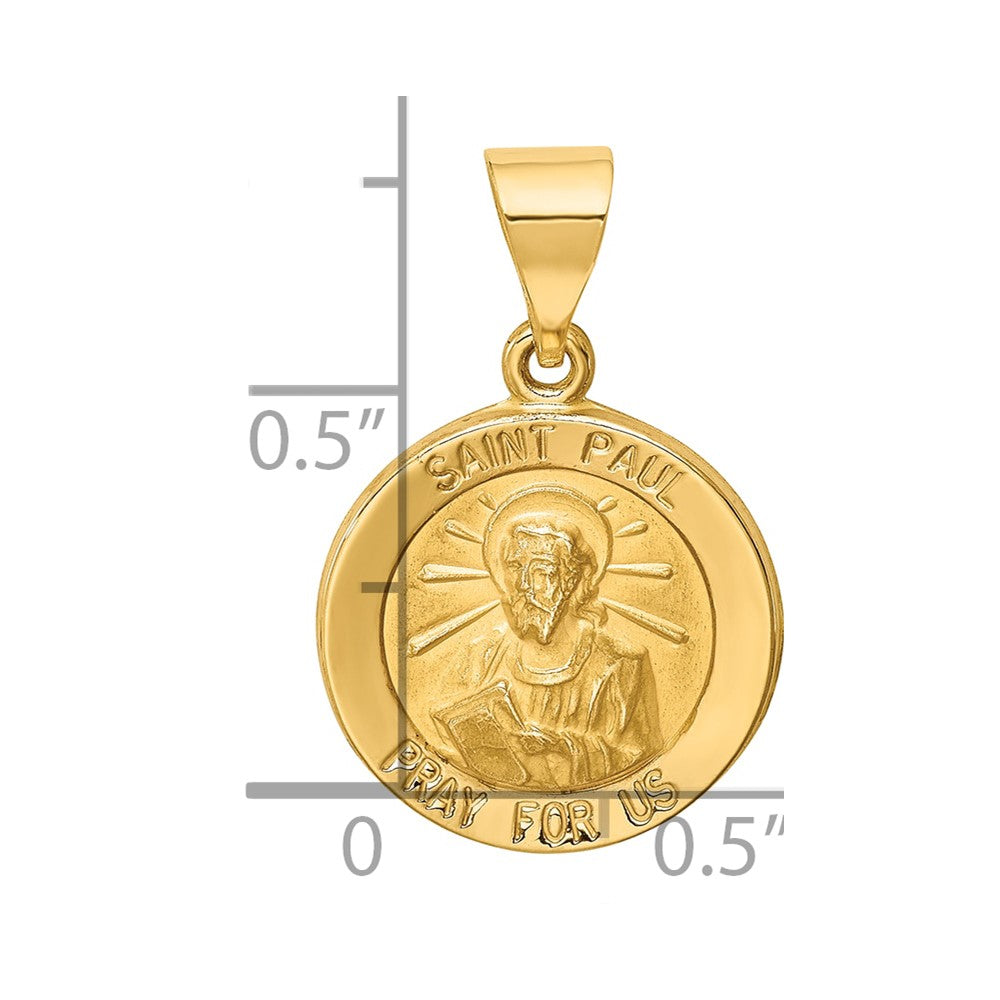 14K Gelbgold Poliert und Satiniert St Paul Medaille Hohl Anhänger