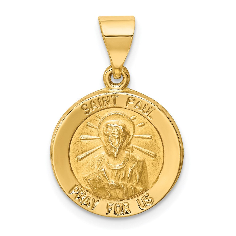 14K Gelbgold Poliert und Satiniert St Paul Medaille Hohl Anhänger