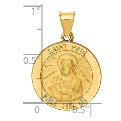 14K Gelbgold 14K Poliert und Satiniert St Paul Medaille Hohl Anhänger