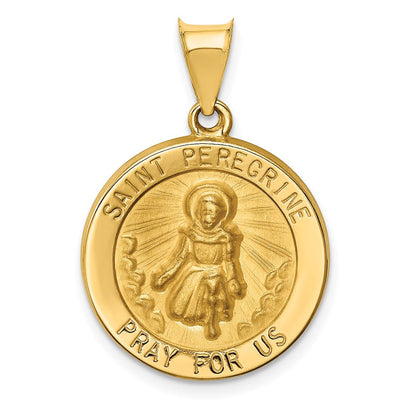14K Gelbgold 14K Poliert und Satiniert St Peregrine Medaille Hohl Anhänger