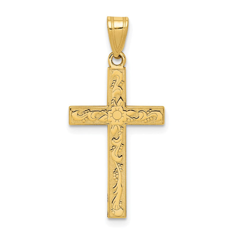 14K Gelbgold 14K Geätzt Blumen Kreuz Anhänger