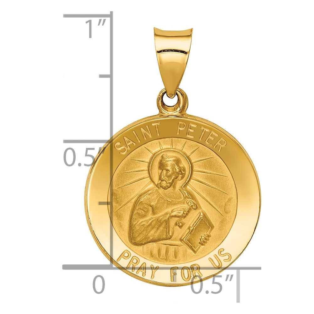 14K Gelbgold 14K Poliert und Satiniert St Peter Medaille Hohl Anhänger