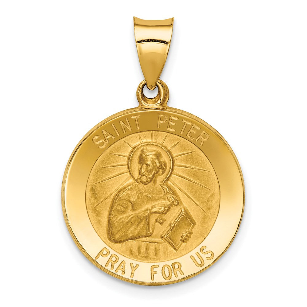 14K Gelbgold 14K Poliert und Satiniert St Peter Medaille Hohl Anhänger