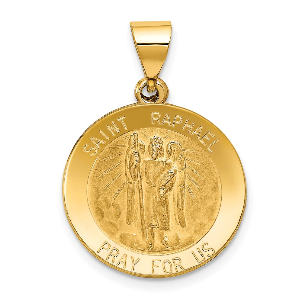 14K Gelbgold 14K Poliert und Satiniert St Raphael Medaille Hohl Anhänger
