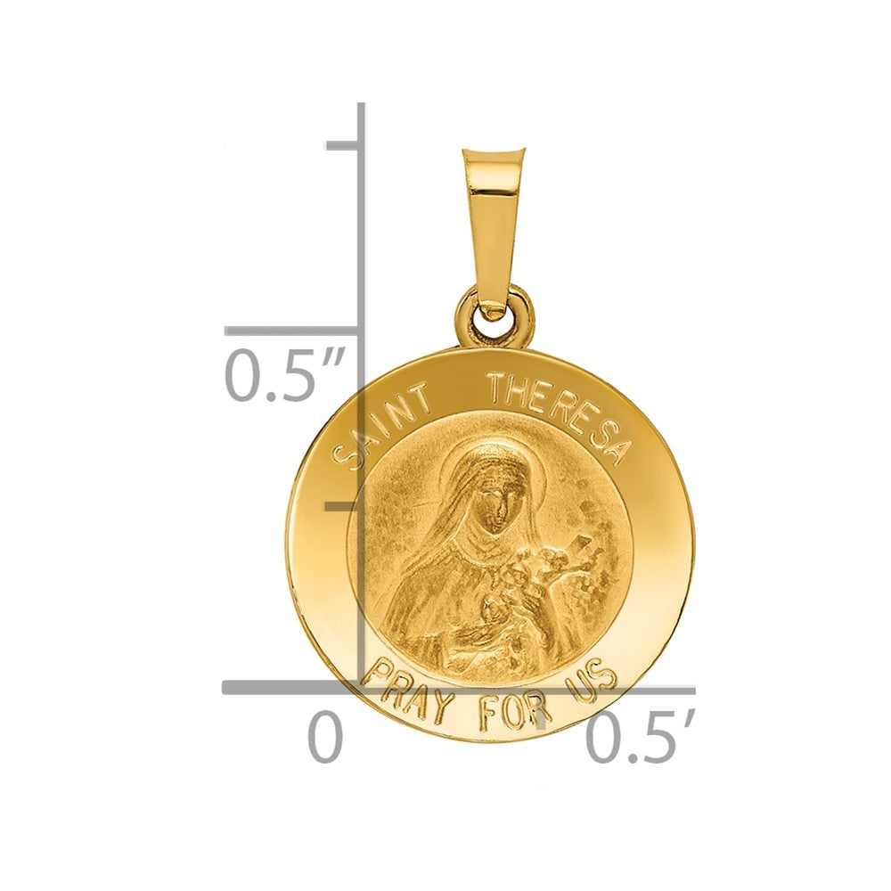 14K Gelbgold 14K Poliert und Satiniert St Theresa Medaille Hohl Anhänger