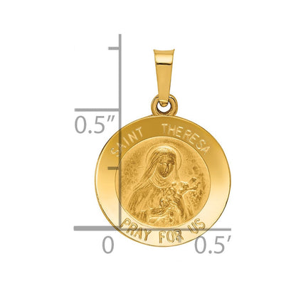 14K Gelbgold 14K Poliert und Satiniert St Theresa Medaille Hohl Anhänger