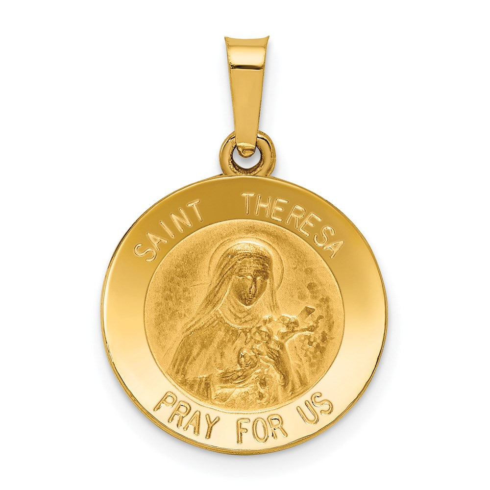 14K Gelbgold 14K Poliert und Satiniert St Theresa Medaille Hohl Anhänger