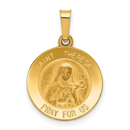 14K Gelbgold 14K Poliert und Satiniert St Theresa Medaille Hohl Anhänger
