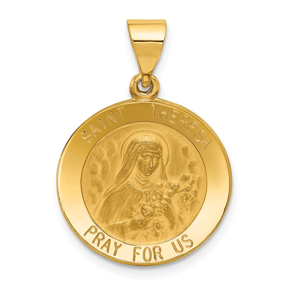 14K Gelbgold 14K Poliert und Satiniert St Theresa Medaille Hohl Anhänger