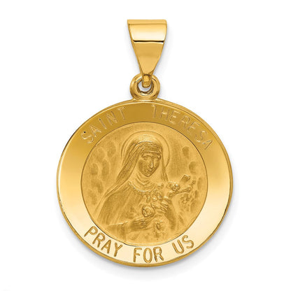 14K Gelbgold 14K Poliert und Satiniert St Theresa Medaille Hohl Anhänger