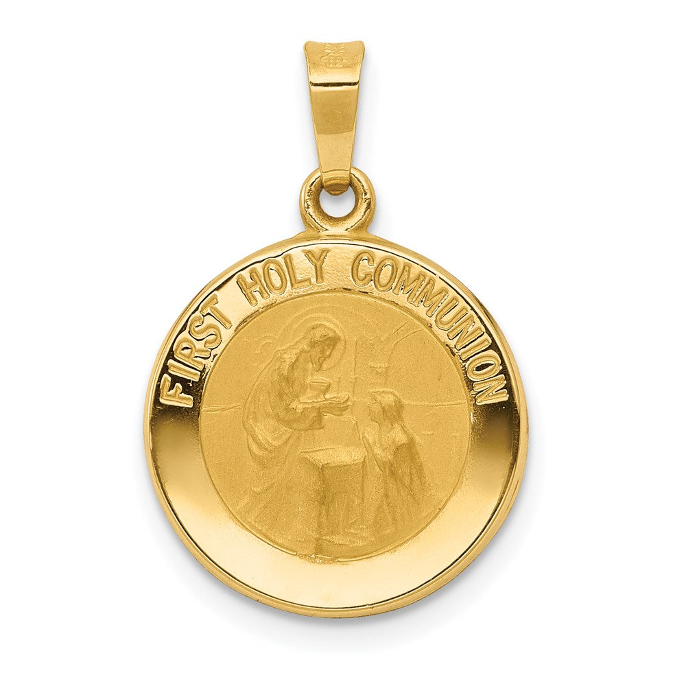 14K Gelbgold 14K Poliert/satin First Heilig Kommunion Medaille Hohl Anhänger