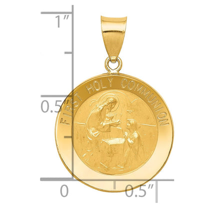 14K Gelbgold 14K Poliert/satin First Heilig Kommunion Medaille Hohl Anhänger