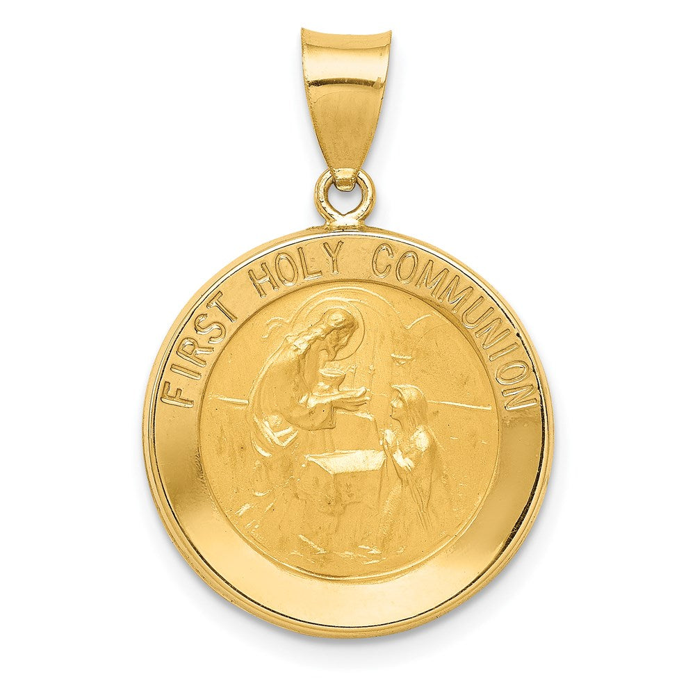 14K Gelbgold 14K Poliert/satin First Heilig Kommunion Medaille Hohl Anhänger