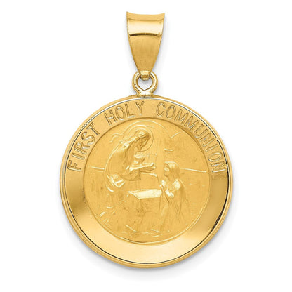 14K Gelbgold 14K Poliert/satin First Heilig Kommunion Medaille Hohl Anhänger