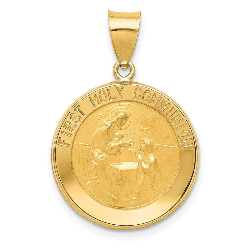 14K Gelbgold 14K Poliert/satin First Heilig Kommunion Medaille Hohl Anhänger