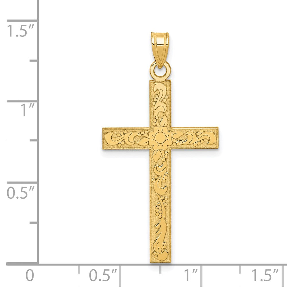 14K Gelbgold 14K Geätzt Blumen Kreuz Anhänger