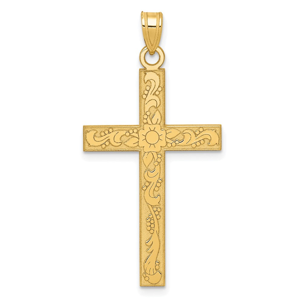 14K Gelbgold 14K Geätzt Blumen Kreuz Anhänger