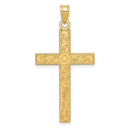 14K Gelbgold 14K Geätzt Blumen Kreuz Anhänger