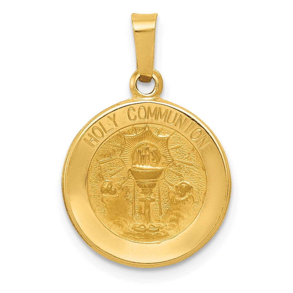 14K Gelbgold 14K Poliert und Satiniert Heilig Kommunion Medaille Hohl Anhänger