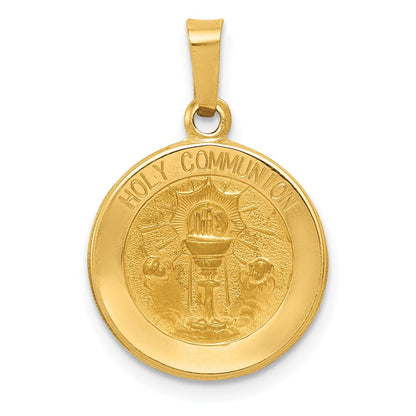 14K Gelbgold 14K Poliert und Satiniert Heilig Kommunion Medaille Hohl Anhänger